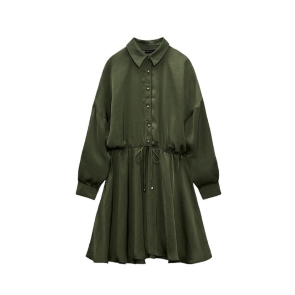Satin dress in olive green